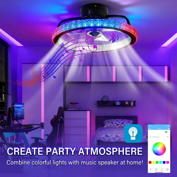 TCFUNDY Flush Mount LED Ceiling Fan with Light APP Control w/ Bluetooth Speaker
