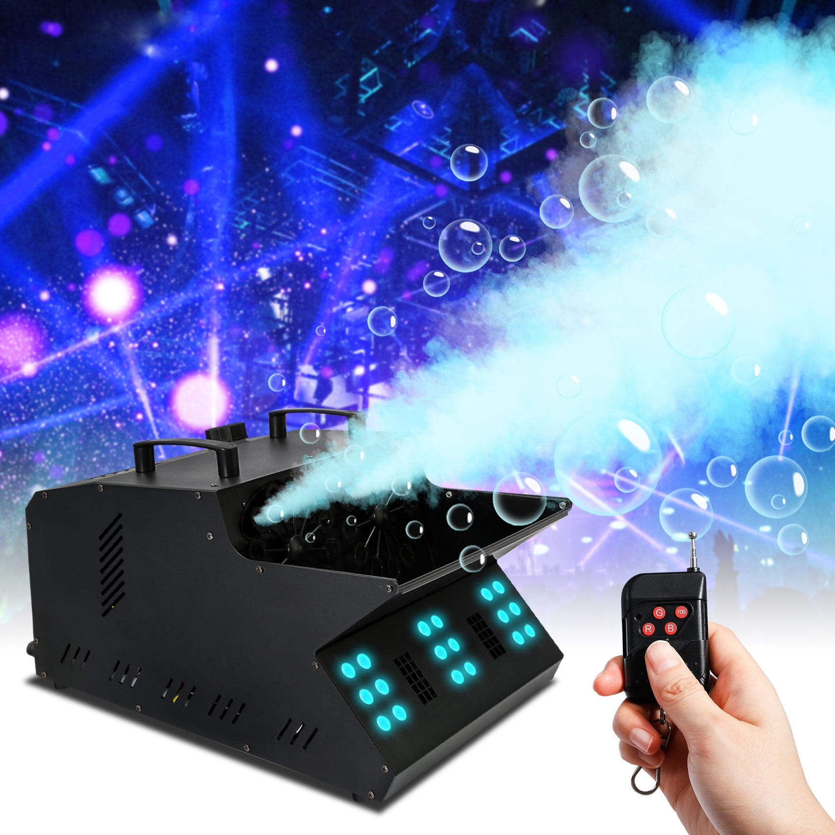 TCFUNDY Fog Bubble Machine w/ 18 RGB LED Lights, 3000W High Power Smoke