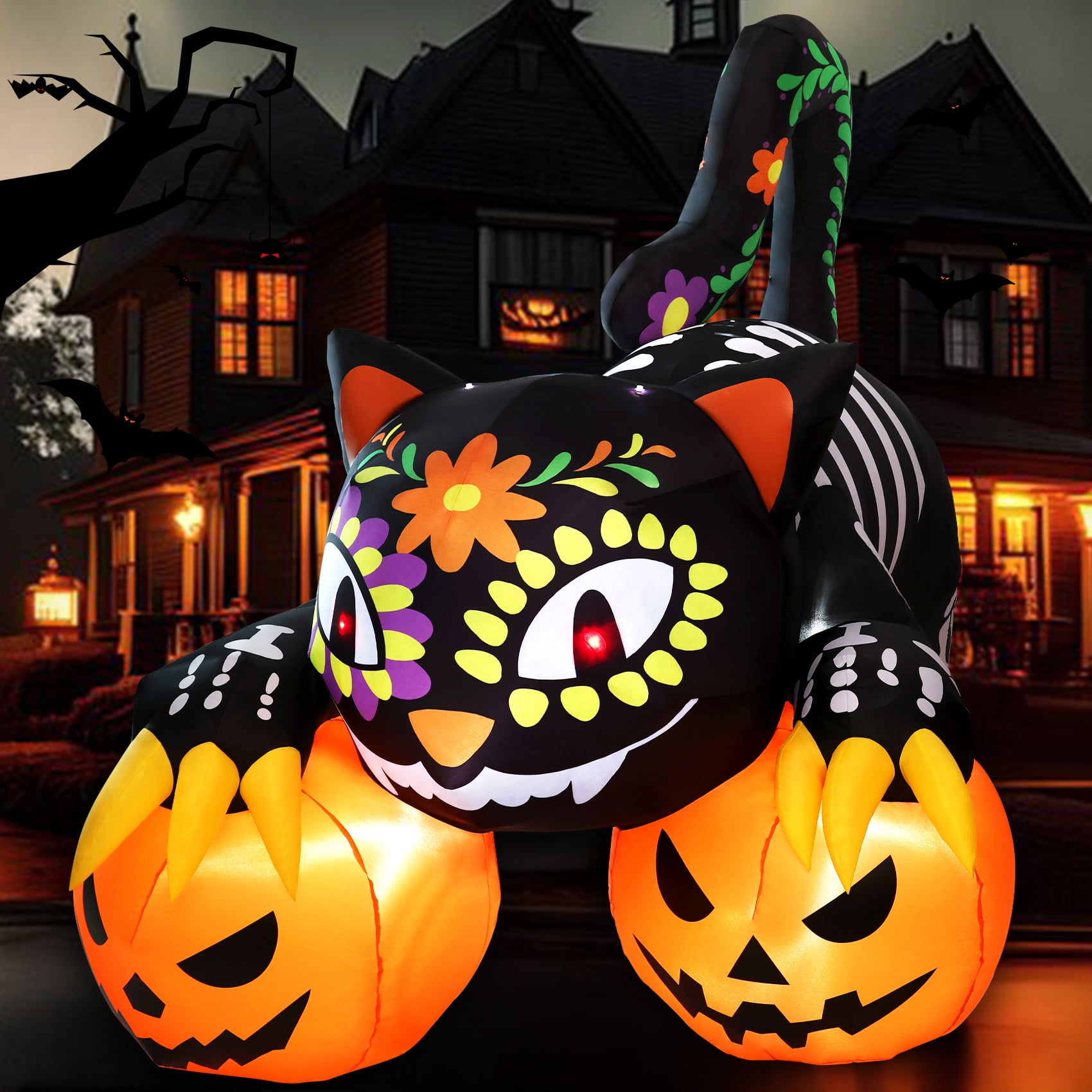 TCFUNDY Halloween Inflatable Pumpkin Black Cat Outdoor Decorations with Built-In Bright LED Light, Large Black Cat Blow Up Yard Inflatables Holiday Party Inflatables for Outdoor Yard Garden Decor