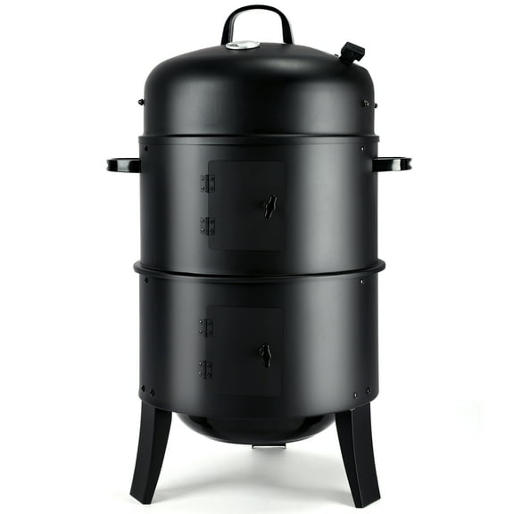 TCFUNDY Portable Charcoal Smoker Grills, 3-in-1 Outdoor BBQ Grill Smoker Cooking, Two-Layer Barbecue Grill Steel Meat Smoker