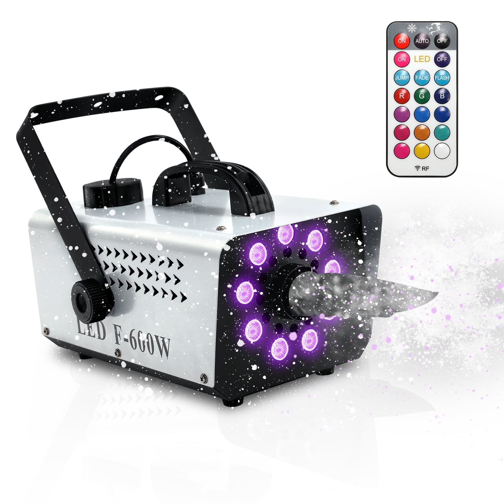 TCFUNDY Snow Machine with 9 LED Lights, 600W Snow Making Machine with 12 Color Lights Effect Snowflake Maker for Christmas Wedding Kids Party Stage with Wireless Remote Control