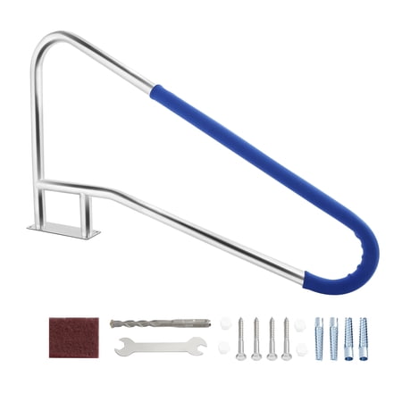 TCFUNDY Swimming Pool Handrail, 57"x33" Inground Pool Stair Rail with Blue Grip Cover