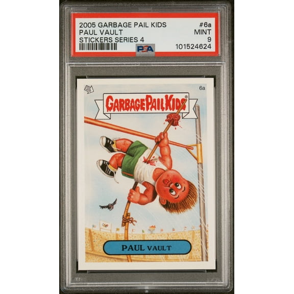 TCG Everything Else, PSA Graded 9 MINT, Paul Vault Stickers Series 4 #6a, Garbage Pail Kids Stickers Series 4, Fully Encapsulated Bundle with Compatible Garbage Pail Kids Hard Sealed Case