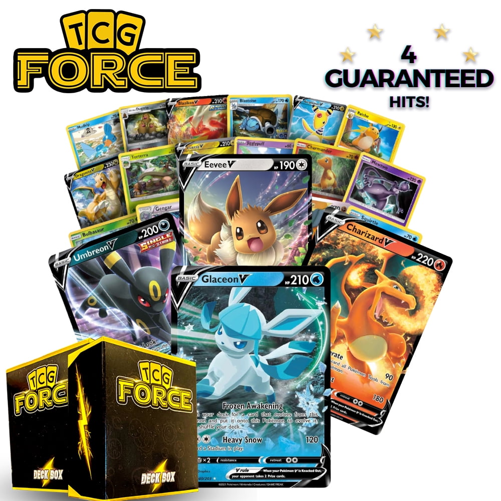 TCG FORCE Ultra Rare Pokemon Cards Hit Pack 50 Cards 4 Guaranteed V/Vmax/EX  or GX & Deck Box 