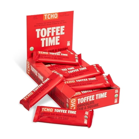 TCHO Toffee Time Chocolate Bars - 100% Plant-Based Organic Cashew Oat Milk Chocolate - Vegan, Soy-Free, Gluten-Free, Individually Wrapped Pure Cacao Bars - Sweet & Salty in Every Bite (18-Pack)