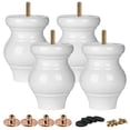 thumbnail image 1 of TCHOSUZ 4 inch / 10cm Wooden Furniture Legs, Pack of 4 White Solid Wood Turned DIY Replacement Bun Feet with M8 Hanger Bolts & T-Nuts or Sofa Couch Cabinet Recliner Ottoman Riser, 1 of 6