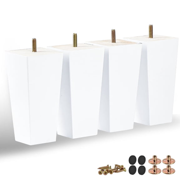 TCHOSUZ 6 Inch / 15cm Wooden Furniture Legs, Set of 4 Solid Wood White Pyramid Sofa Legs Couch Feets with Hanger Bolt & Screws, Mid-Century Modern Furniture Replacement Feet for Home DIY