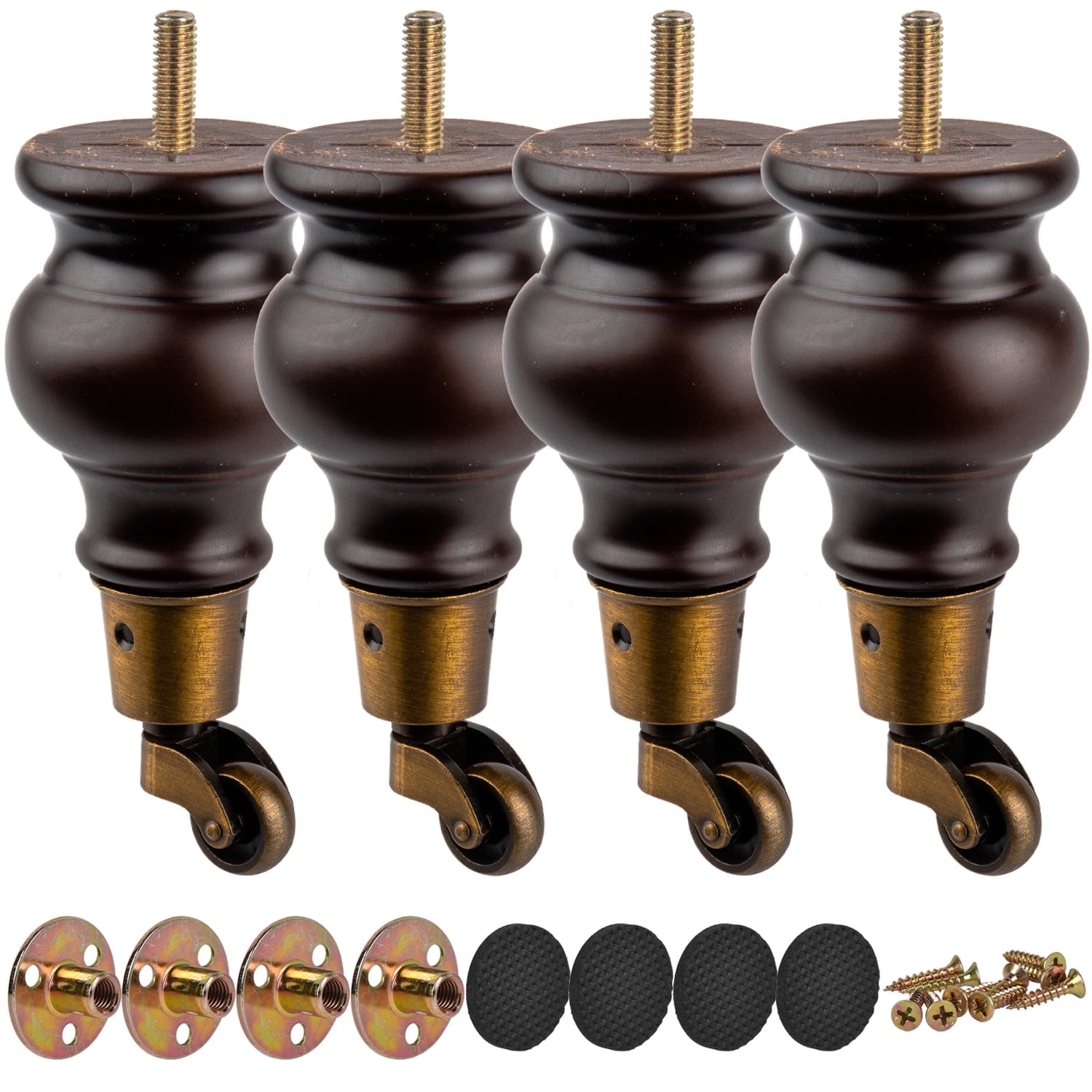 Set van 4 houten meubelpoten Wengé (donker bruin) 12 cm hoogte 5x5 cm met M8