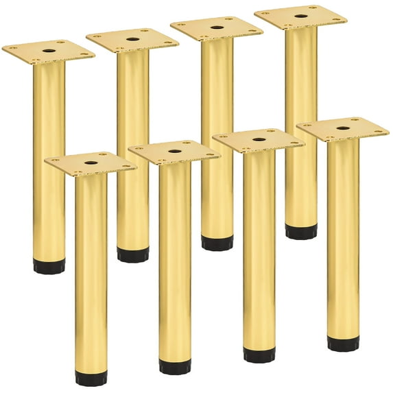 TCHOSUZ 7 inch / 18cm Adjustable Metal Furniture Legs, Pack of 8 Round Gold Iron Heavy Duty Sofa Legs, DIY Replacement Feet for Couch Table Cabinet Bed Ottoman Dresser