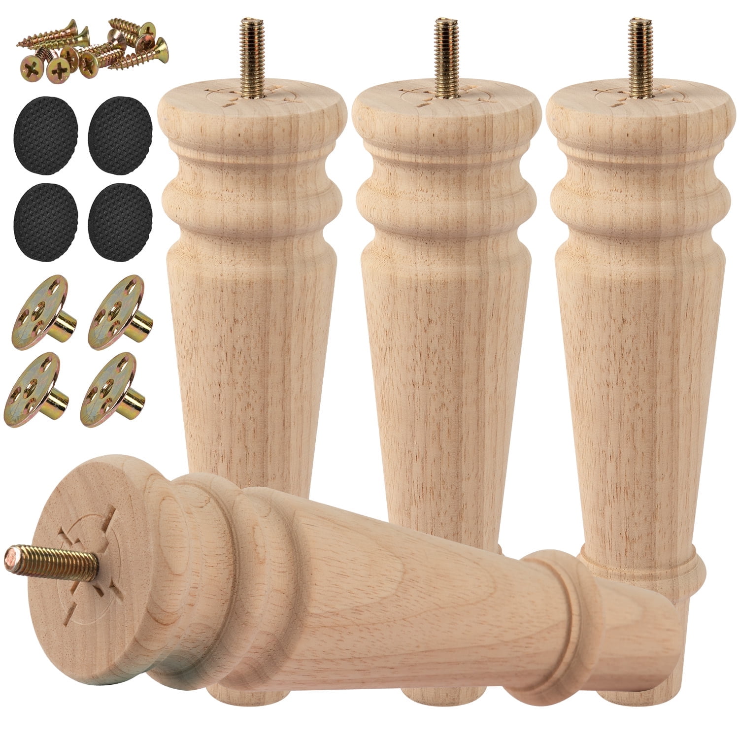 TCHOSUZ 8 inch 20cm Wooden Furniture Legs Pack of 4 Unfinished Solid Wood Round Turned DIY Replacement Feet with M8 Hanger Bolts T Nuts for Sofa Couch Cabinet Recliner Ottoman Riser TV Stand Walmart.c...