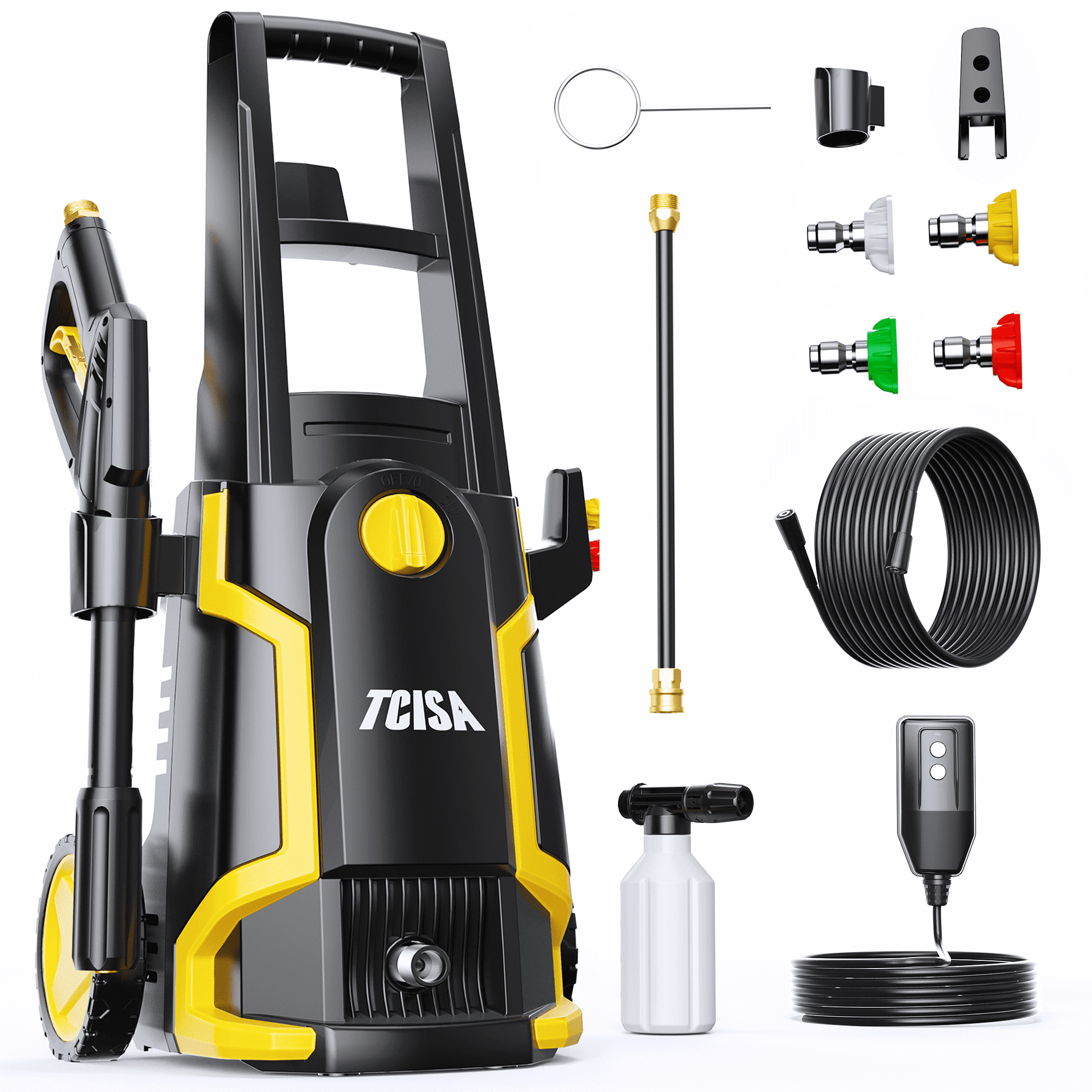 TCISA 3500 PSI Electric Pressure Washer,Max 2 GPM Power Washer with 35FT Power Cord 20FT Hose 4 Nozzles Soap Cannon for Car Garden Yard Hom