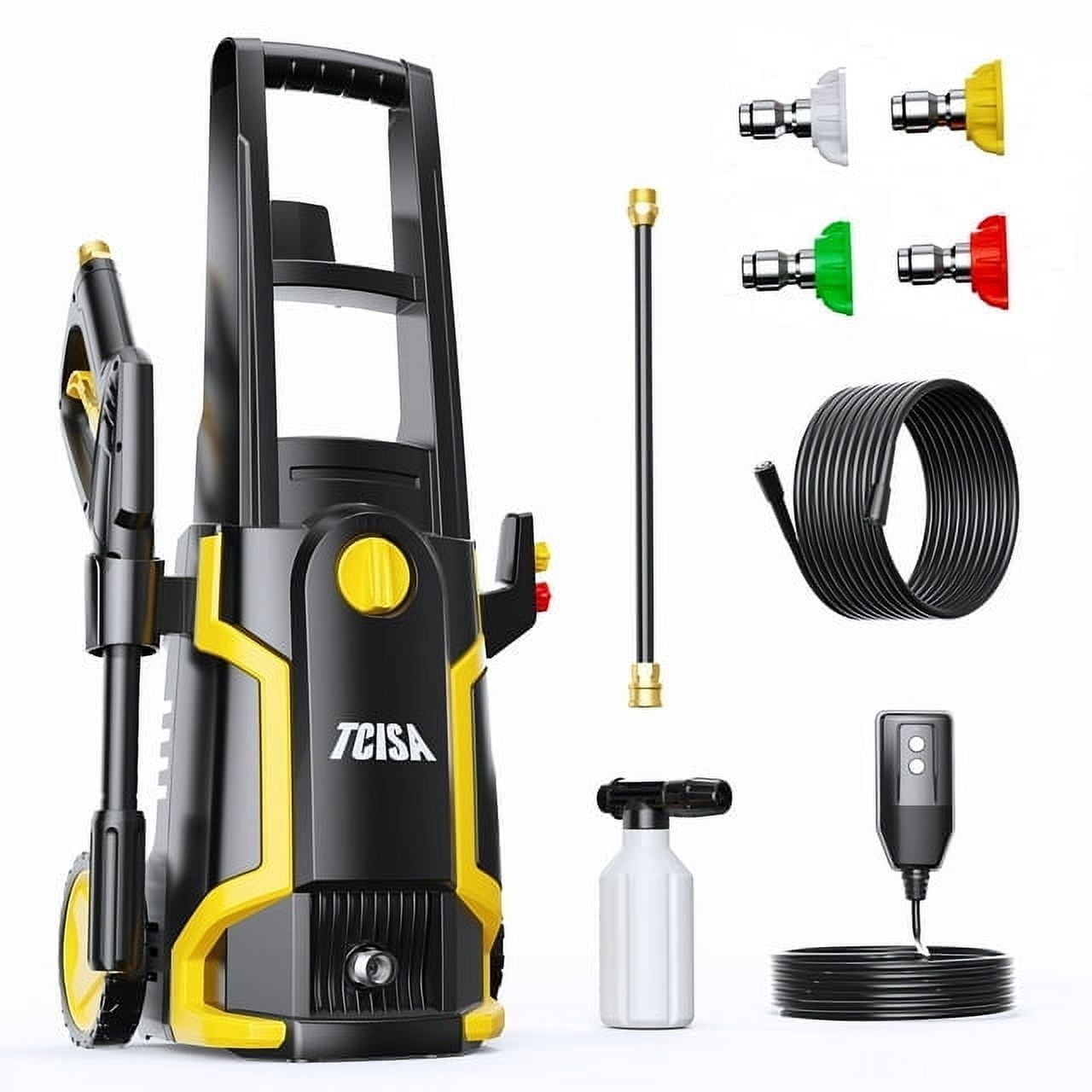 TCISA 3500 PSI Electric Pressure Washer,Max 2 GPM Power Washer with 35FT Power Cord 20FT Hose 4 Nozzles Soap Cannon for Car Garden Yard Hom