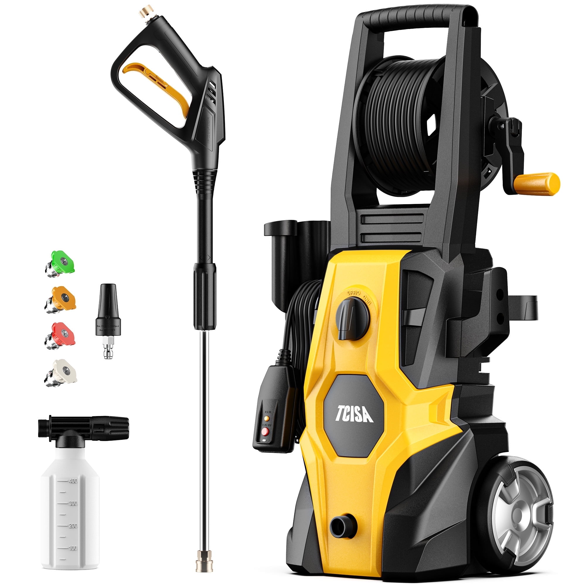 TCISA 3500 PSI Electric Pressure Washer , 35FT Power Cord 20FT Hose 5 Nozzles, Soap Cannon for Car Garden Yard Hom