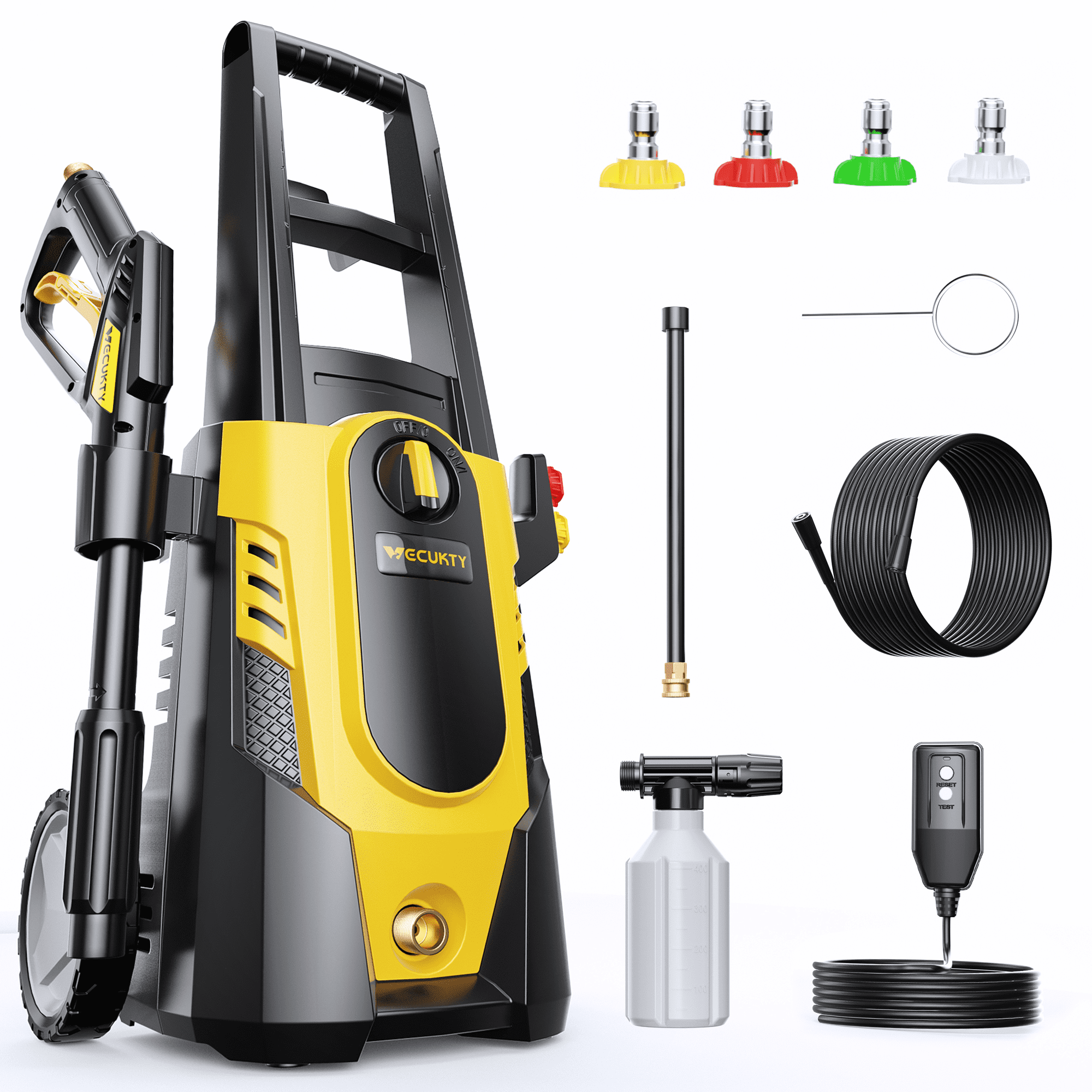 VECUKTY Electric Pressure Washer,3700 PSI Max 2.5 GPM Power Washer with 35FT Cord,20FT Hose,4 Quick Nozzles,Foam Cannon for Car Garden Patio