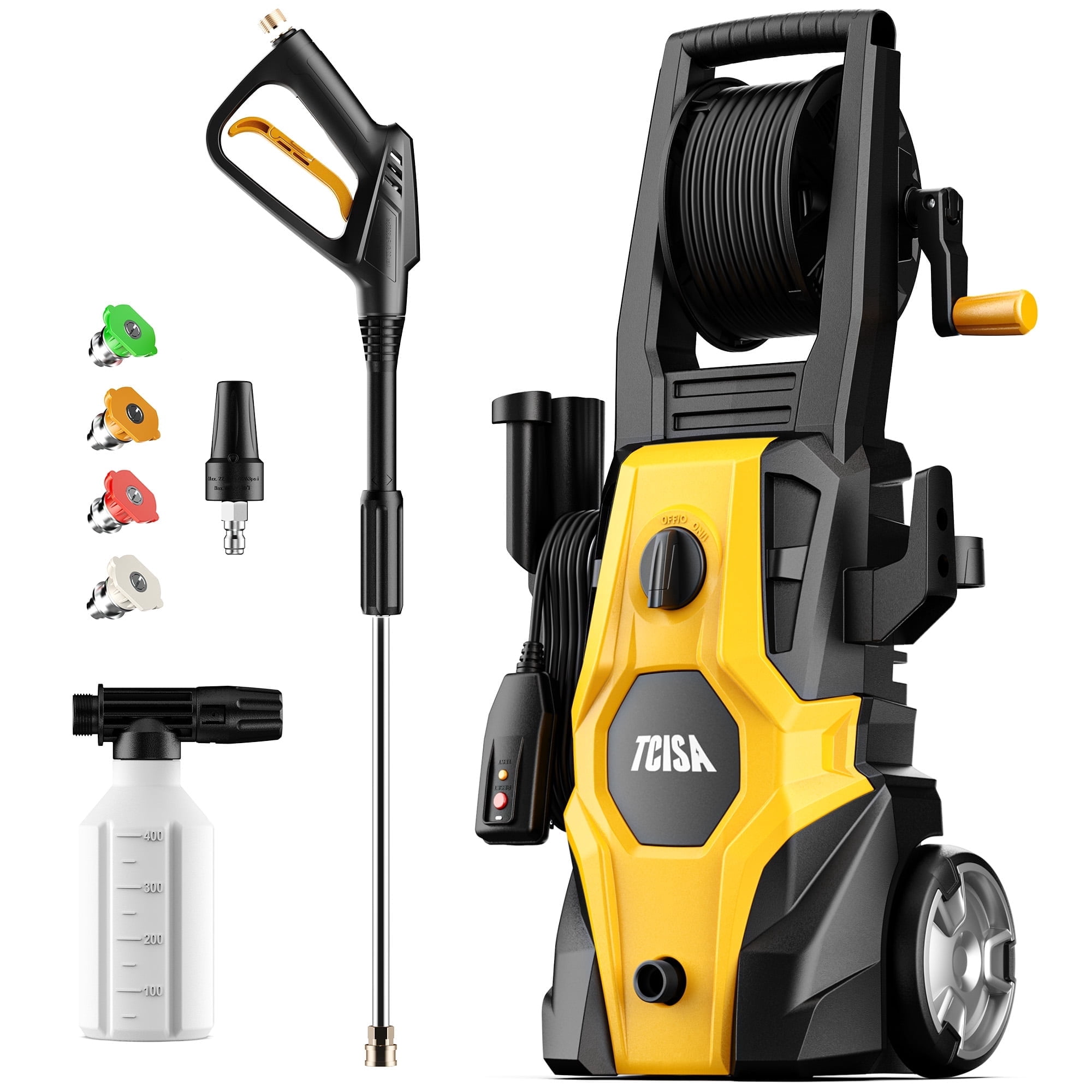Open Box TCISA 3800 PSI Electric Pressure Washer,Max 2.5 GPM Power Washer with 35FT Power Cord 20FT Hose 5 Nozzles,Soap Cannon for Car Garden Yard Hom