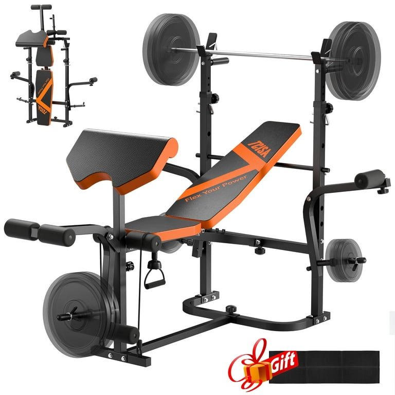 Tcisa Weight Bench, 6-in-1 Adjustable Bench Press Set with Leg