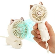 TCJJ Handheld Lanyard Fan Portable, Mini Hand Held Fan with USB Rechargeable Battery, 3 Speed Strong Personal Table Fan, 8-12 Hours Small Makeup Fan for Girls Women Travel White
