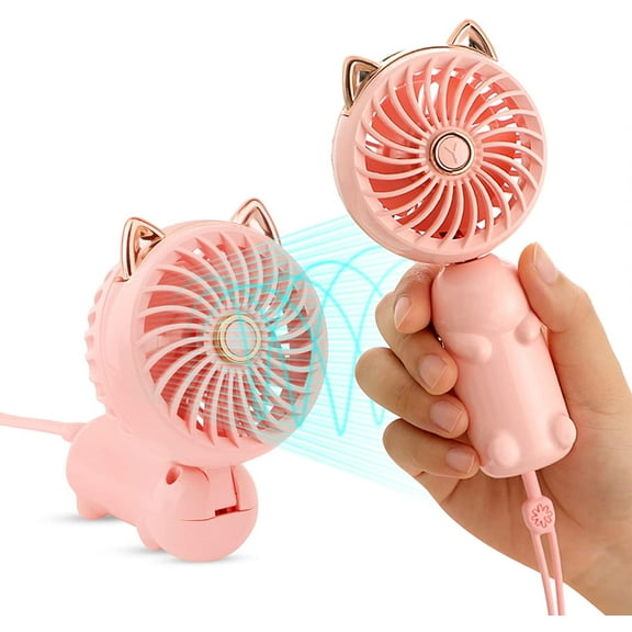 TCJJ Portable Handheld Fan, 3 Speeds Strong Wind Mini USB Personal Fan Ventilator with Rechargeable Battery , Cute Small Electric Fan for Girls/Women/Kidd/Lady Outdoor Travel, Hand Fan for Office