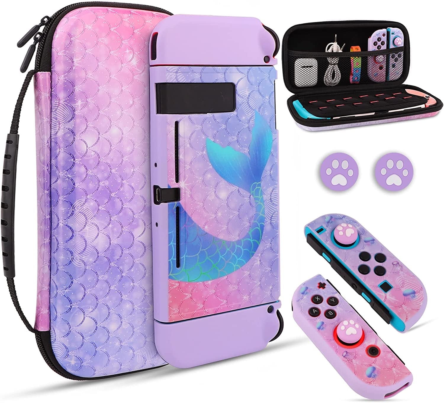 TCJJ Purple Mermaid Nintendo Switch Case, Soft TPU Protective