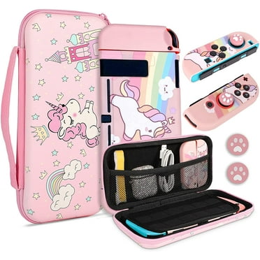 TCJJ Unicorn Hard Carrying Case for Nintendo Switch- Pink Portable Travel Case with Soft TPU Protective Case Cover Compatible with Nintendo Switch for Girls, Christmas Birthday Unicorn Gift for Girls