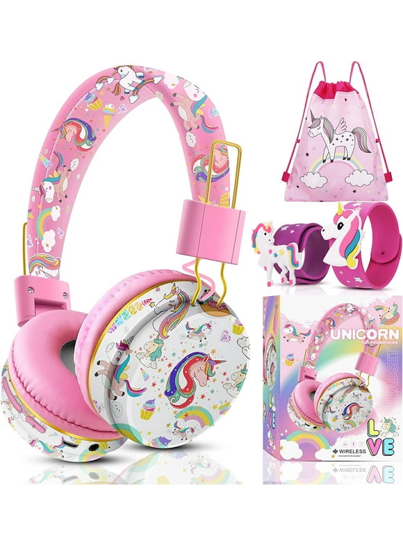 TCJJ Unicorn Headphones for Girls Kids for School, Kids Bluetooth Headphones with Microphone & 3.5mm Jack, Teens Toddlers Wireless Headphones with Adjustable Headband for Tablet/PC Christmas Gift