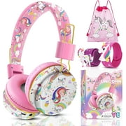 TCJJ Unicorn Headphones for Girls Kids for School, Kids Bluetooth Headphones with Microphone & 3.5mm Jack, Teens Toddlers Wireless Headphones with Adjustable Headband for Tablet/PC