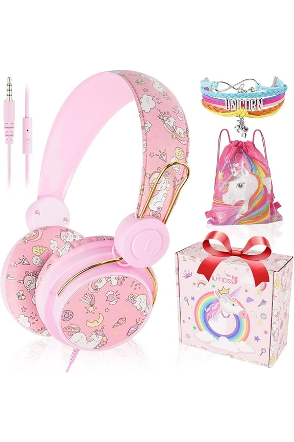 Unicorn Headphones for Girls Kids for School, Kids Wired Headphones, Teens Toddlers Noise Cancelling Headphone with Adjustable Headband for Tablet/Smartphones Christmas Unicorn Gift for Girls