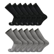 TCK 12 Pairs Work & Athletic Crew Socks (12 Pairs-Black/Grey, Large)