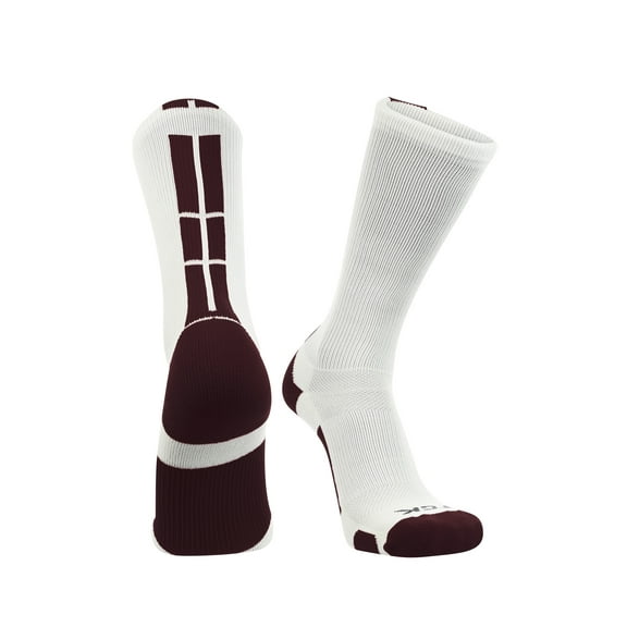 White Basketball Socks Boys Girls Youth Kids Womens Mens Basketball Socks Football, Baseline Crew (White - Maroon, X-Large)