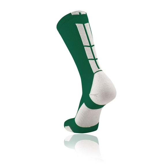 Green Basketball Socks Boys Girls Youth Kids Womens Mens Basketball Socks Football, Baseline Crew (Dark Green - White, X-Large)