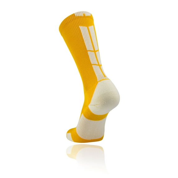 Gold Basketball Socks Boys Girls Youth Kids Womens Mens Basketball Socks Football, Baseline Crew (Gold - White, X-Large)