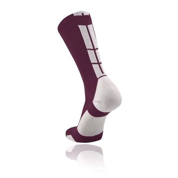 Maroon Basketball Socks Boys Girls Youth Kids Womens Mens Basketball Socks Football, Baseline Crew (Maroon - White, X-Large)
