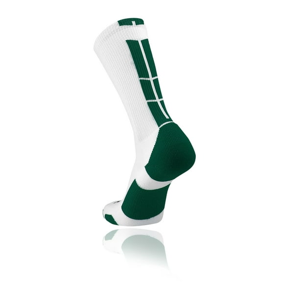 White Basketball Socks Boys Girls Youth Kids Womens Mens Basketball Socks Football, Baseline Crew (White - Dark Green, X-Large)