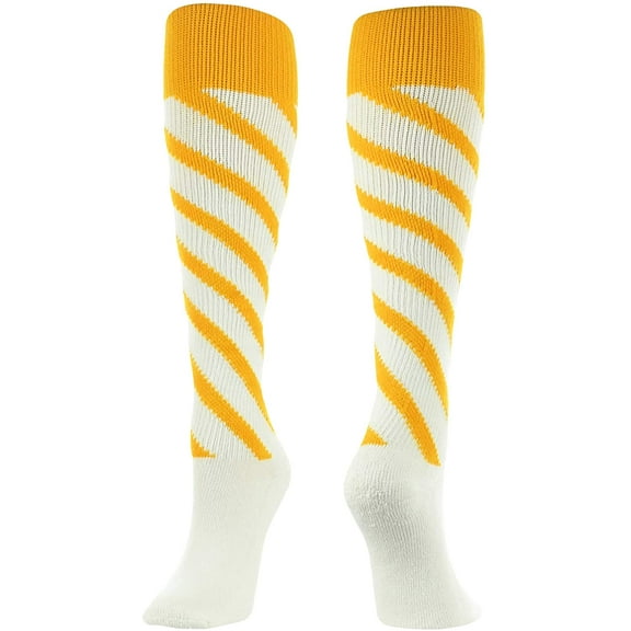 TCK Candy Stripe Knee High Softball Socks Soccer White/Gold/Gold Medium