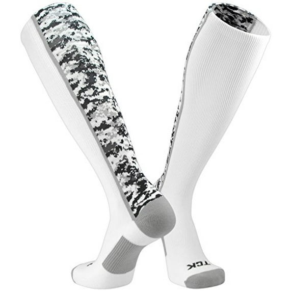 TCK Digital Camo OTC Socks for Youth & Adults - White, Large