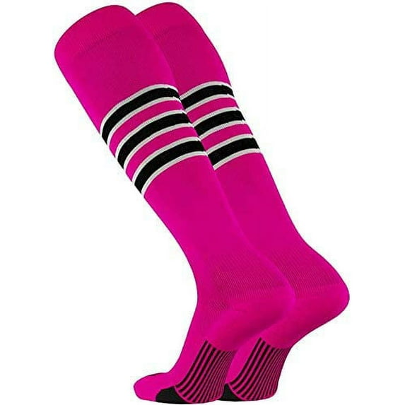 TCK Dugout Knee High Socks - Hot Pink White Black