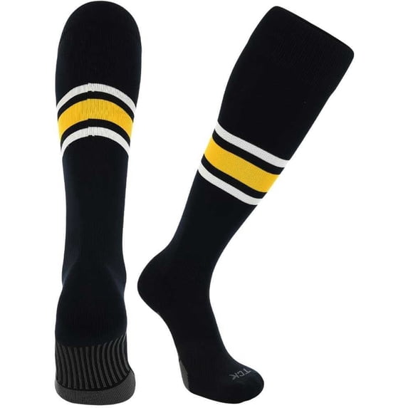 TCK Dugout Knee High Socks Pattern E - Black White Gold