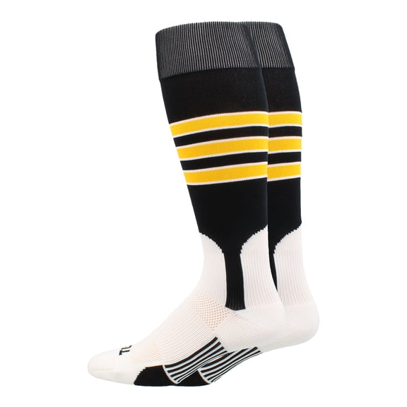 TCK Baseball Stirrup Socks with Stripes - Black/White/Gold, X-Large