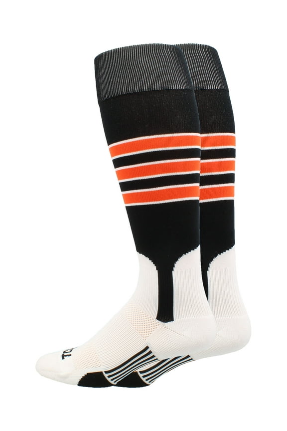 Baseball Stirrup Socks with Stripes - Black/White/Orange, Large