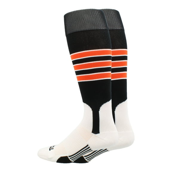 TCK Baseball Stirrup Socks with Stripes - Black/White/Orange, Large