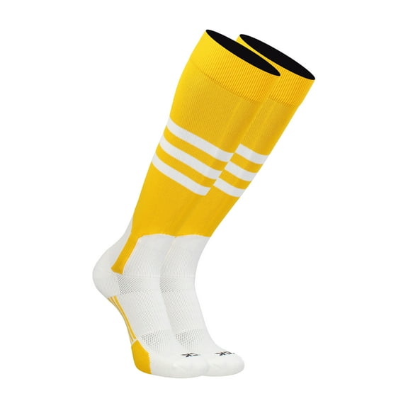 TCK Baseball Stirrup Socks with Stripes - Gold/White, Large