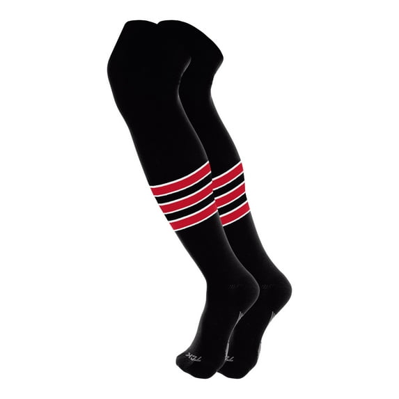 TCK Dugout Striped Over the Knee Baseball Socks - Black White Scarlet