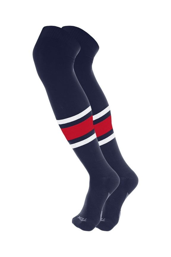 Dugout Over-the-Knee Performance Socks - Navy/White/Scarlet, Medium