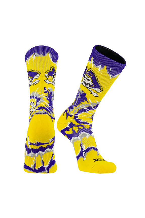 ECU East Carolina Pirates Woodstock Tie Dye NCAA Crew Socks (Large)