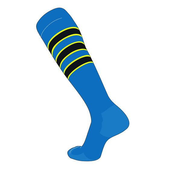 TCK Elite Baseball Football Knee High Striped Socks (D) Electric Blue, NEON Yellow, Black (S)