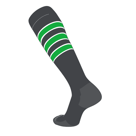 TCK Elite Baseball Football Knee High Striped Socks (D) Graphite, White, Lime (M)