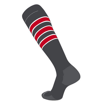 TCK Elite Baseball Football Knee High Striped Socks (D) Graphite, White, Red (L)