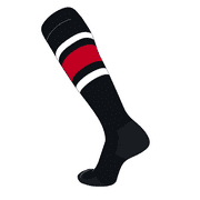 TCK Elite Baseball Football Knee High Striped Socks (E) Black, White, Red (S)