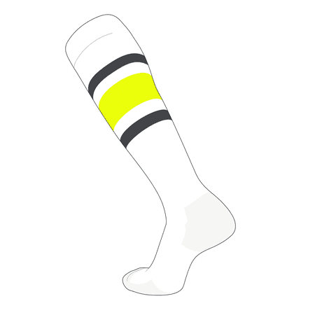 TCK Elite Baseball Football Knee High Striped Socks (E) White, Graphite, NEON Yellow (M)