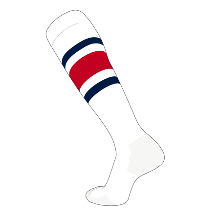 TCK Elite Baseball Football Knee High Striped Socks (E) White, Navy, Red (S)